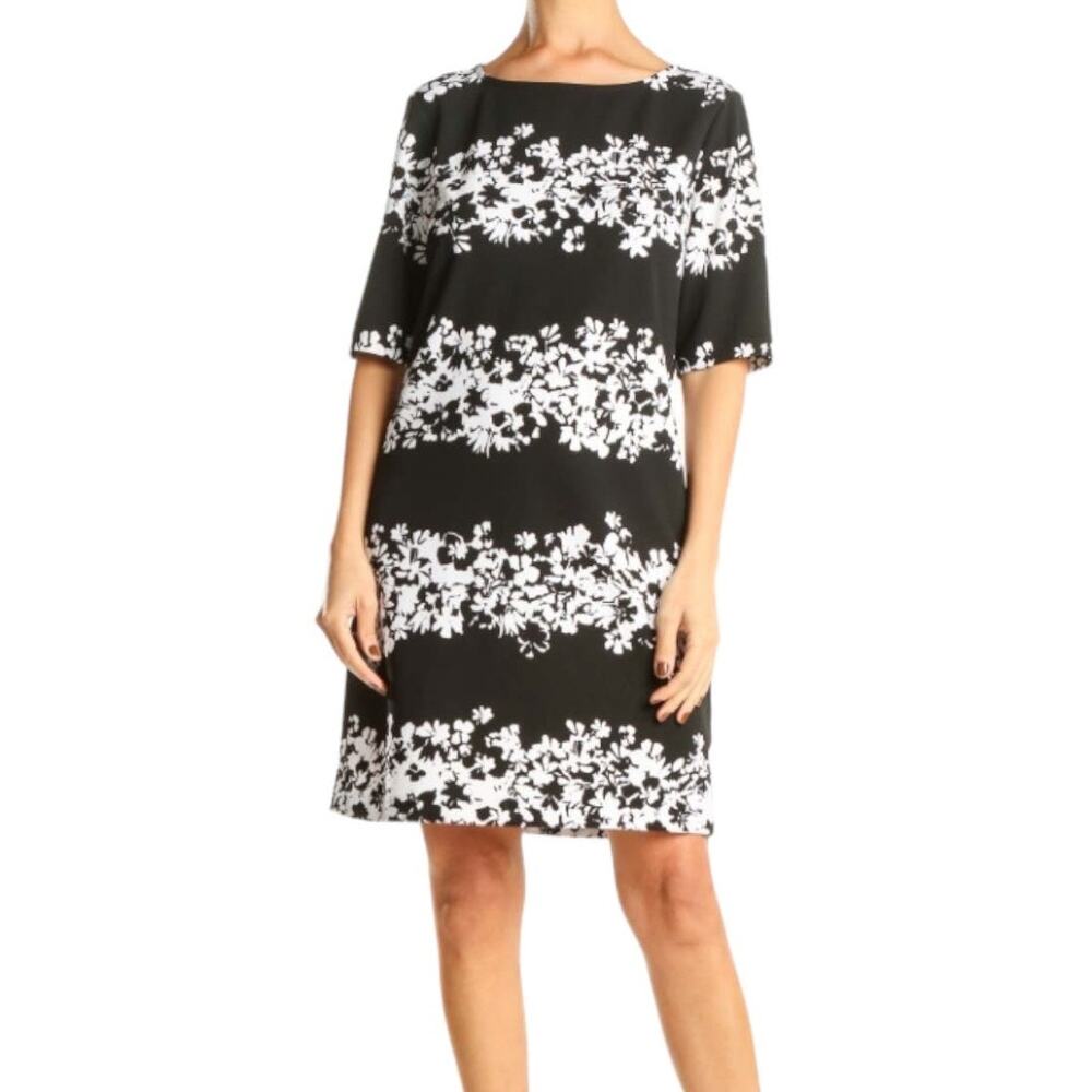 Banana Republic Women's Black w/ White Floral Day Shift Dress | Size 4 - Picture 2 of 11